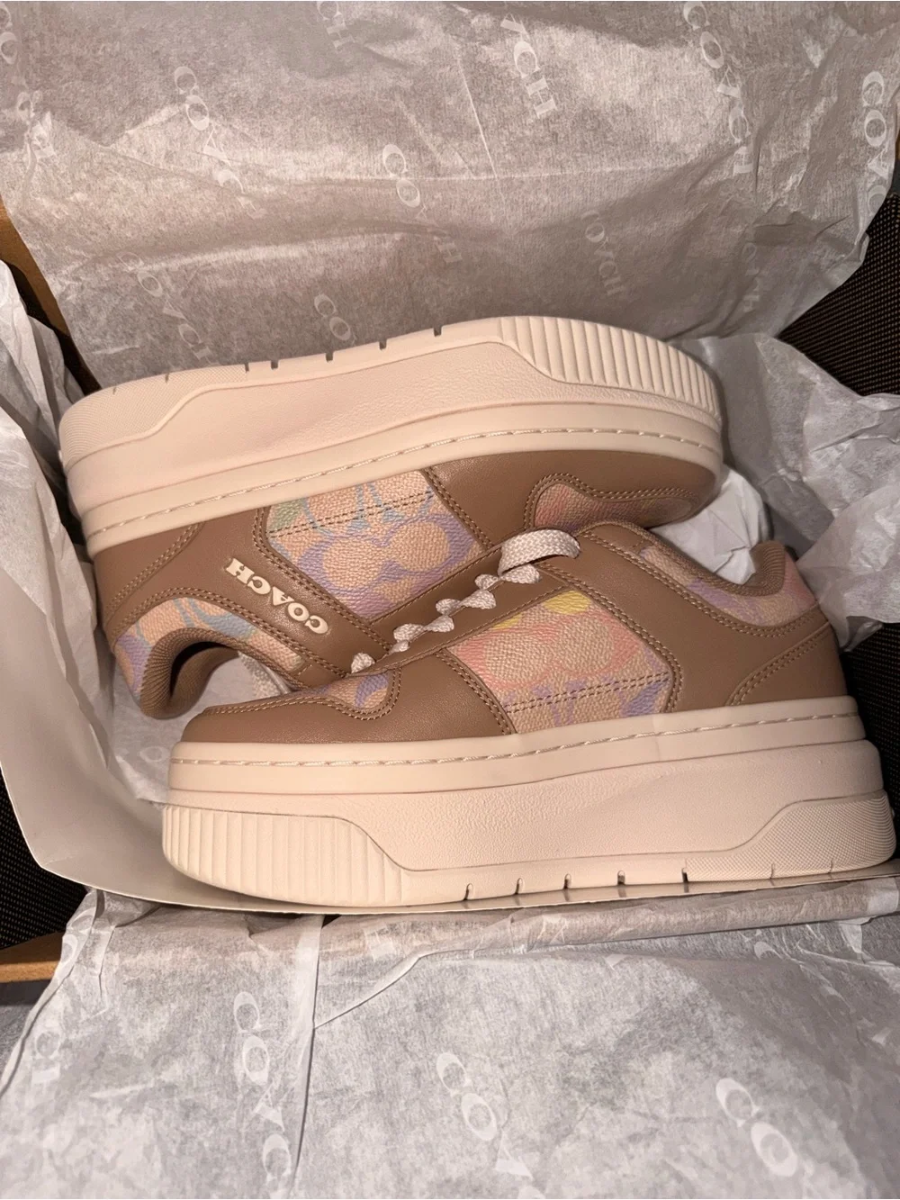 Coach Pastel Rainbow Signature Monogram  Platform Sneakers